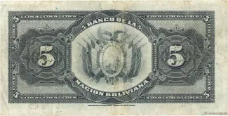 Bolivia 5 Bolivianos, 1911 reverse