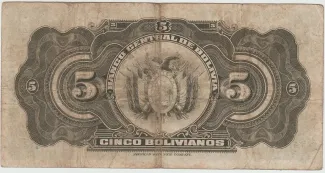 Bolivia 5 Bolivianos, 1928 reverse