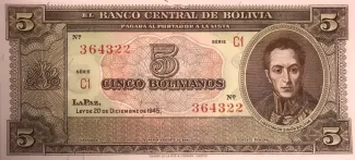 Bolivia 5 Bolivianos, 1945-1952
