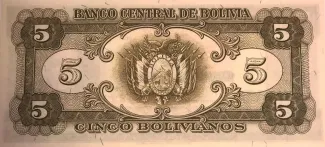 Bolivia 5 Bolivianos, 1945-1952 reverse