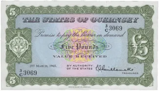 Guernsey 5 Pounds, 1956-1966 obverse