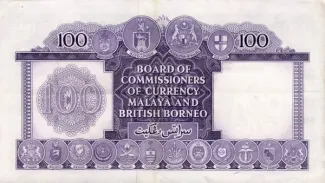British Malaysia 100 Dollars, 1953 reverse