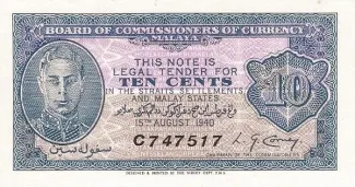 British Malaysia 10 Cents, 1940 image