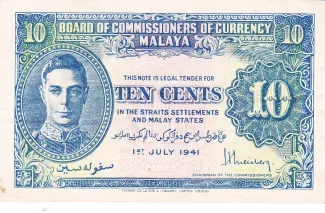 British Malaysia 10 Cents, 1941 image
