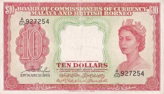 British Malaysia 10 Dollars, 1953 image