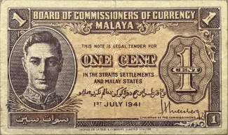 British Malaysia 1 Cent, 1941 image