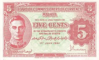 British Malaysia 5 Cents, 1941 image