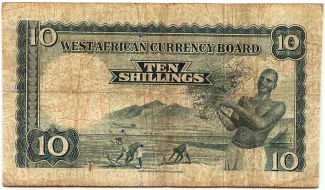 British West Africa 10 Shillings, 1953-1958 reverse