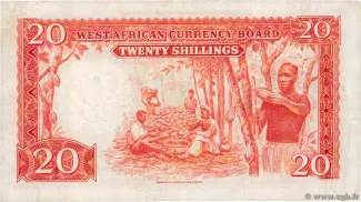 British West Africa 20 Shillings, 1953-1962 reverse