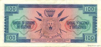 Burundi 100 Francs, 1964-1966 reverse