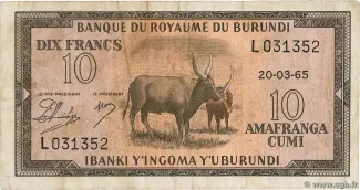 Burundi 10 Francs, 1964-1965