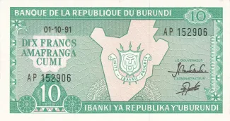 Burundi 10 Francs, 1981-2007