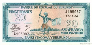 Burundi 20 Francs, 1964-1965