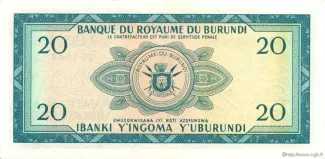 Burundi 20 Francs, 1964-1965 reverse