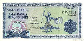 Burundi 20 Francs, 1968-1973