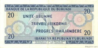 Burundi 20 Francs, 1968-1973 reverse