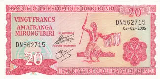 Burundi 20 Francs, 1977-2007