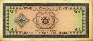 Burundi 500 Francs, 1964-1966 reverse