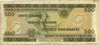 Burundi 500 Francs, 1968-1976 reverse