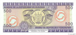 Burundi 500 Francs, 1979-1980 reverse