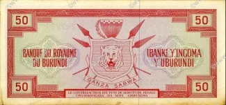 Burundi 50 Francs, 1964-1966 reverse