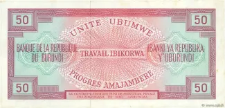 Burundi 50 Francs, 1968-1973 reverse