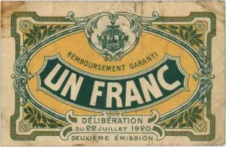 French notgeld 1 Franc, 1920 reverse