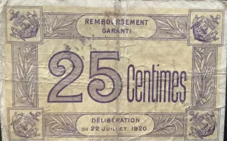 French notgeld 25 Centimes, 1920 reverse