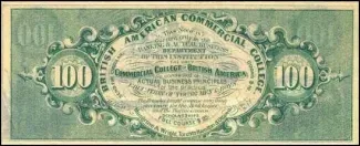 Canadian provinces 100 Dollars, 1864 reverse