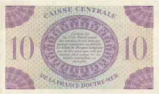 Central African States 10 Francs, 1944 reverse