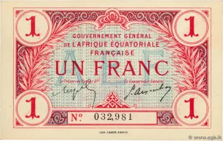 Central African States 1 Franc, 1917 image