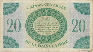 Central African States 20 Francs, 1941 reverse