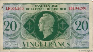 Central African States 20 Francs, 1944 image