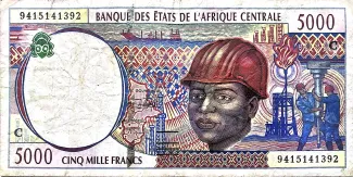 Central African States 5.000 Francs, 1994-2002 obverse