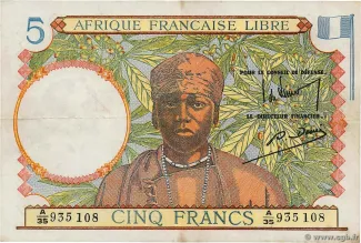 Central African States 5 Francs, 1944 image