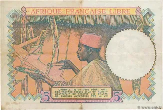 Central African States 5 Francs, 1941-1944 reverse