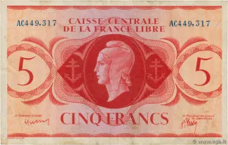 Central African States 5 Francs, 1944 image