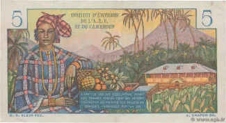 Central African States 5 Francs, 1957 reverse