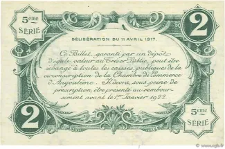 French notgeld 2 Francs, 1917 reverse