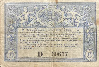 French notgeld 1 Franc, 1915-1922 reverse