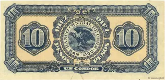 Chile 10 Pesos, 1927-1930 reverse