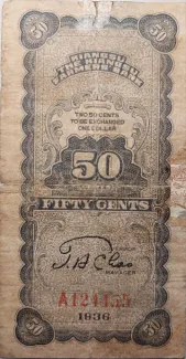 Chinese provinces 50 Cents Kiangsu Farmers Bank 1936, 25 reverse