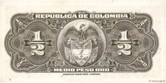 Colombia 0.5 Peso Oro, 1948-1953 reverse