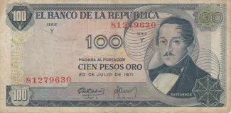 Colombia 100 Pesos Oro, 1971 image