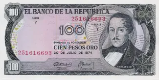 Colombia 100 Pesos Oro, 1974 image