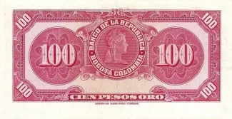 Colombia 100 Pesos, 1944-1957 reverse