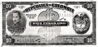 Colombia 10 Pesos Oro, 1915 image
