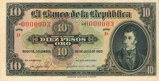 Colombia 10 Pesos Oro, 1923 image