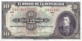 Colombia 10 Pesos Oro, 1928 image