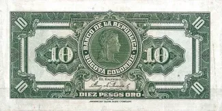 Colombia 10 Pesos Oro, 1926-1928 reverse